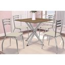 Ver imagem 1 de Conjunto: Mesa Sala Jantar Volga C/ Tampo de Madeira 90cm e 4 Cadeiras Portugal Cromada/nogueira -
