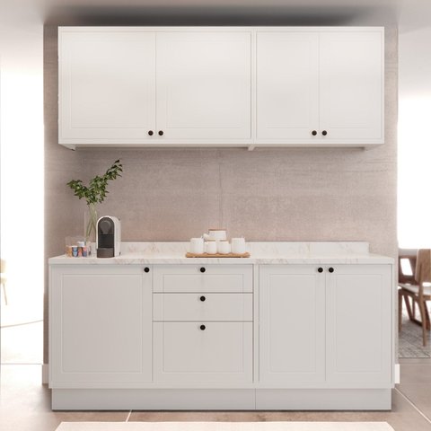 Cozinha Compacta Modulada 7 Portas 3 Gavetas 100% MDF Sevilha Branco/Artico