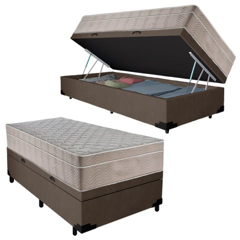 Cama Box Baú Suede Solteiro + Colchão Sereneprime Molas Ensacadas 88x188x69 Marrom