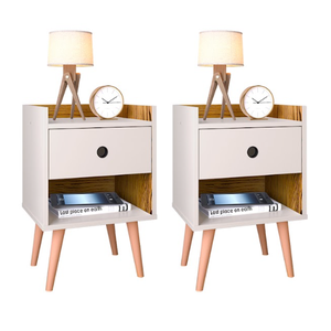 Kit Mesa de Cabeceira Moderna Quarto c/ Nicho -Decore- - Off White/Nature