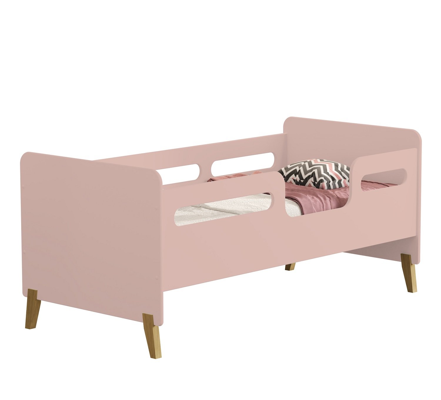 Cama Infantil Mini Cama Cecília Montessoriana Pes de Madeira com Colchão Incluso:rosa - 3