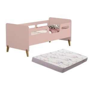 Cama Infantil Juvenil Cecília Montessoriana de Mdf com Pés de Madeira + Colchão D18