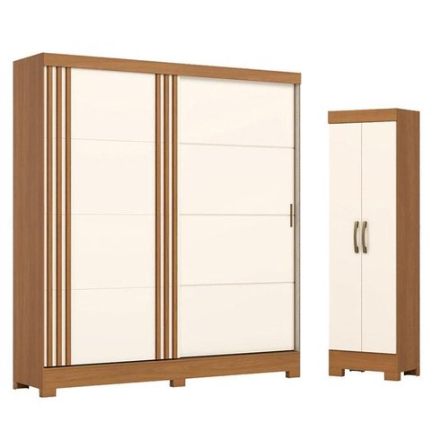 Guarda Roupa Solteiro 02 Portas de Correr 03 Gavetas Prime com Armario Multiuso 2 Portas 3 Prateleir