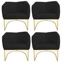Ver imagem 1 de Kit 04 Poltronas Julia Base Metálica Dourado Suede Preto - D'Classe Decor