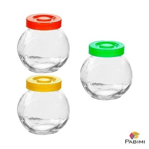 Potes de Vidro Para Tempero 3 Peças Tampa Colorida