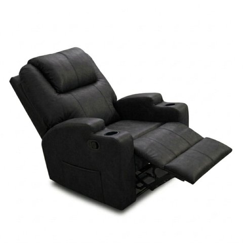 Poltrona do Papai Reclinável Corano Premium Black Executivo Porta Copos Sala
