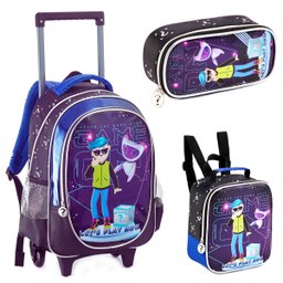 Kit Mochila Rodinha Lancheira Estojo Infantil Menino Game Play Denlex - 1
