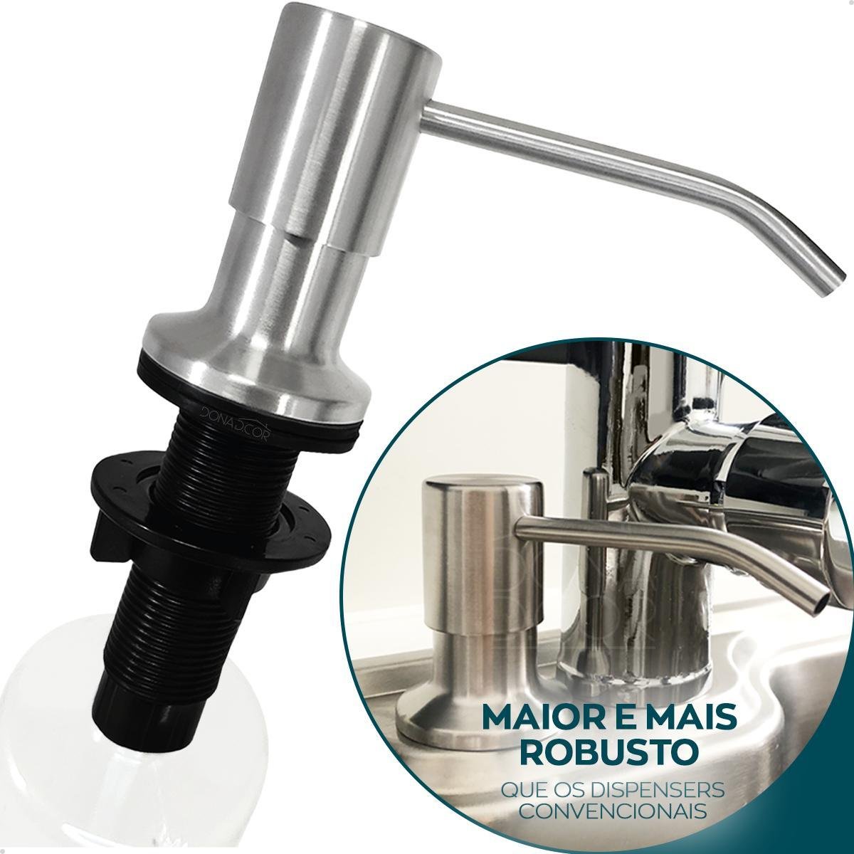 Porta Detergente Dispenser de Embutir Inox Escovado 500ml - 6