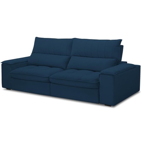 Sofá Retrátil Reclinável para Sala de Estar Living 230cm Nápoles F04 Veludo Azul - Lyam Decor