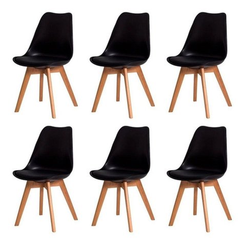 Kit C/ 6 Cadeiras Leda Eiffel Wood Saarinen Preta