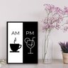 Quadro Café Drink AM PM 24x18cm - com vidro:Madeira branca - 1