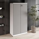 Ver imagem 1 de Armário Alto para Escritório 2 Portas 3 Prateleiras MDP 80cm Cinza Sagrado com Branco
