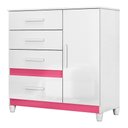 Ver imagem 1 de Cômoda Sapateira Vênus 1 Porta e 4 Gavetas Flex Branco/rosa com Pés - Moval