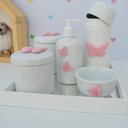 Ver imagem 2 de Kit Higiene Porcelana Bebê Maternidade Bancada Meninas Borboleta Rosa