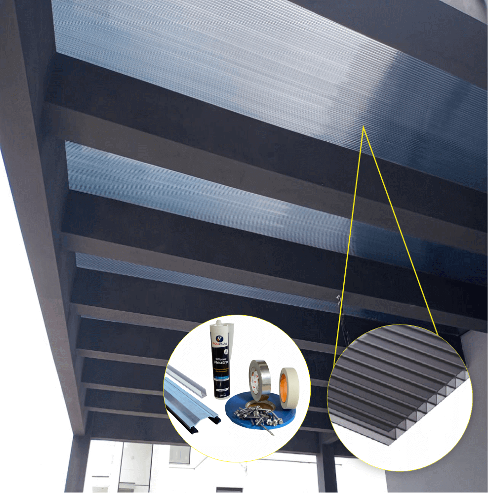 Cobertura Policarbonato Alveolar 3,00m x 4,00m - Fume 4mm - 4