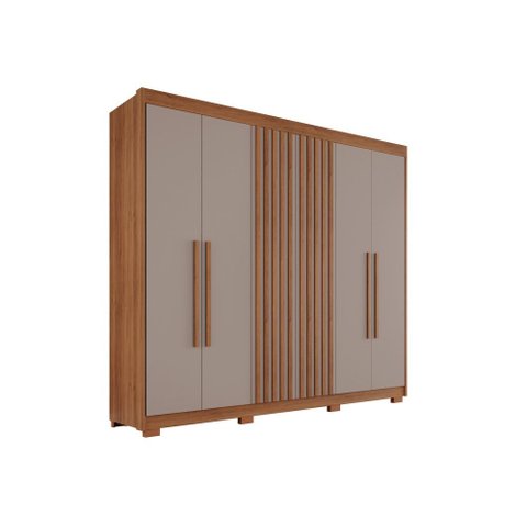 Guarda Roupa Casal Ripado com 6 Portas e 6 Gavetas Granada - Salleto Cinamomo/off White