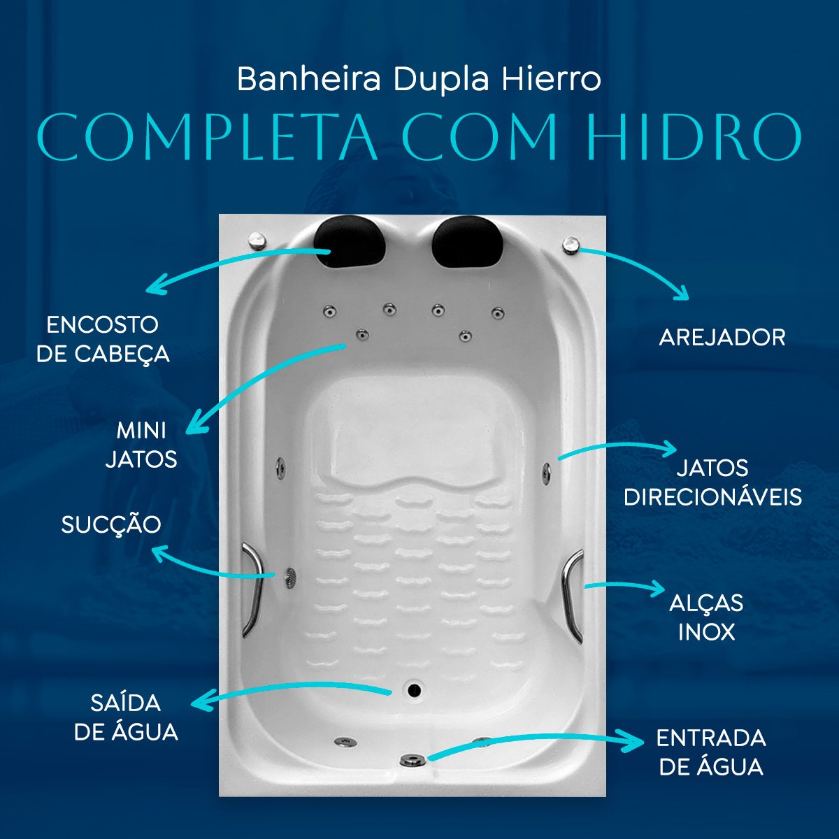 Banheira Dupla Hierro Completa com Hidro em Acrilico - 127v - 4