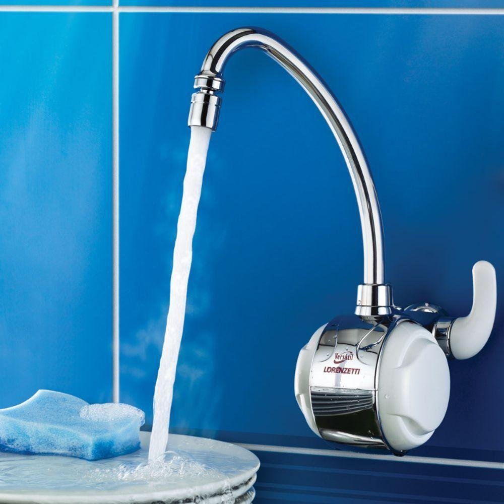 Torneira Elétrica Versátil Lorenzetti de Parede 220v 5500w - Cromado com Branco - 2