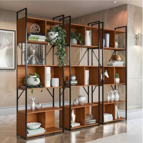Kit 3 Estantes para Livros 7 Prateleiras 200cmx216cm Office Industrial