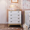 Ver imagem 1 de Cômoda Quarto Infantil Retrô para Bebê com 4 Gavetas 71,5 Cm Cor:itapua com Branco