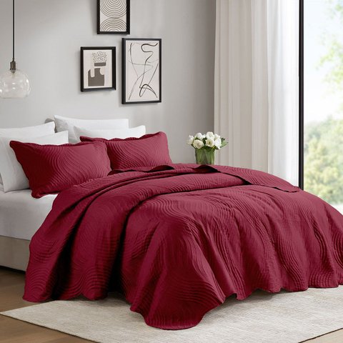 Colcha Matelassê - Casal - Igris - Geométrico - Vermelho - 150 Fios - C/ Porta Travesseiros - Cortte