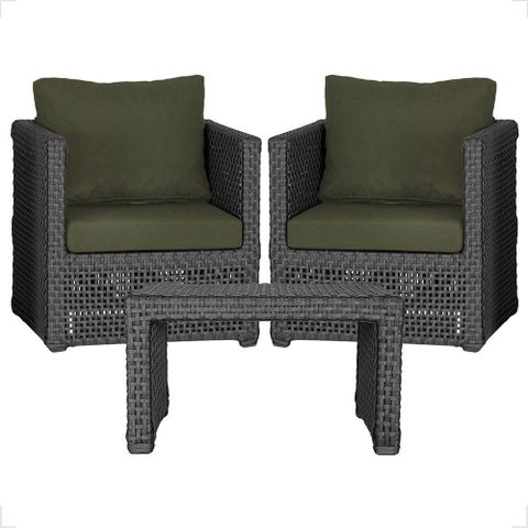 Mesa e 2 Poltronas Madri Corda Náutica Estofado 13 Trama Preto