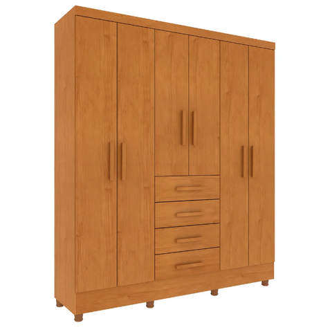 Guarda Roupa Casal 6 Portas 4 Gavetas com Pés 180cm Arizona Cinamomo - TCIL Móveis