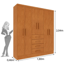 Ver imagem 3 de Guarda Roupa Casal 6 Portas 4 Gavetas com Pés 180cm Arizona Cinamomo - TCIL Móveis