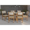 Ver imagem 1 de Conjunto Mesa Elma Premium Madeira Maciça C/ Tampo Madeirado C/ Vidro 170x90cm e 6 Cadeiras Lola