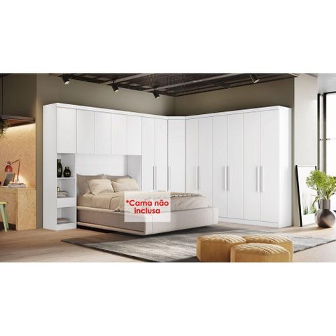 Quarto Modulado Rizon 5 Peças (1 Armário Ponte + 1 Closet + 2 Guarda Roupas + 1 Complemento) Qc203