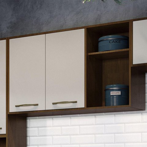 Armário Aéreo para Cozinha 2 Portas 2 Nichos 120 Cm Áustria Valdemóveis Chocolate/off White