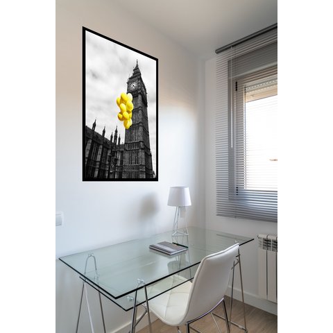 Quadro Decorativo Londres Balões Amarelos - 70x50cm:moldura Branca