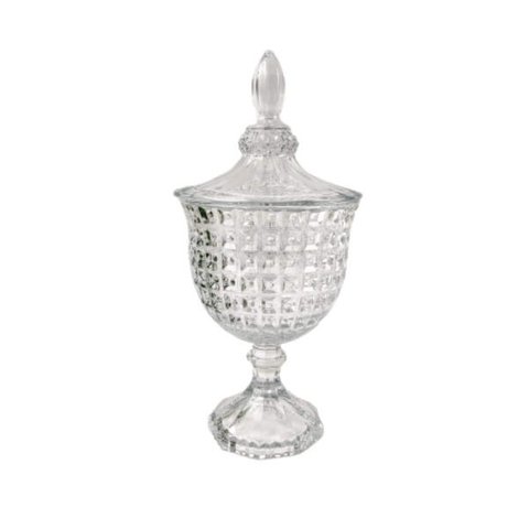 Pote Potiche Transparente Chevalier Cristal 24x11cm Com Pé