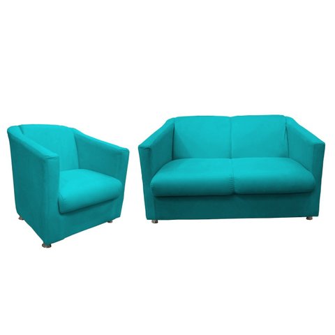 Kit Namoradeira + 1 Poltrona Decorativa Biane Suede Azul Tifany Pés Cromado Mz Decor