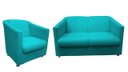 Ver imagem 1 de Kit Namoradeira + 1 Poltrona Decorativa Biane Suede Azul Tifany Pés Cromado Mz Decor