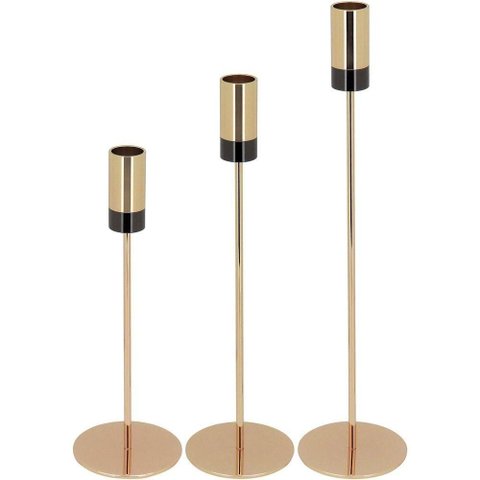 Castiçal Metal Dourado Jogo 3 Peças Porta Vela