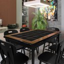 Ver imagem 3 de Mesa Jantar Retangular 125x80cm Madeira Maciça 6 Lugares Sala - Azulejo Preto - Natural Base Preta