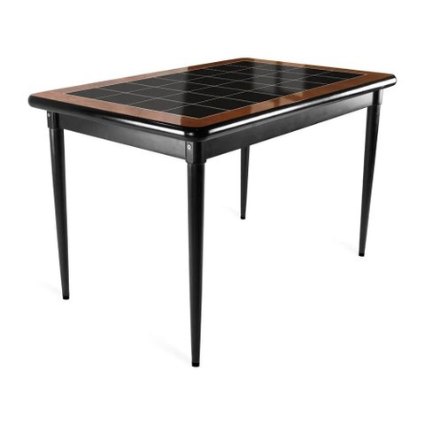 Mesa Jantar Retangular 125x80cm Madeira Maciça 6 Lugares Sala - Azulejo Preto - Natural Base Preta