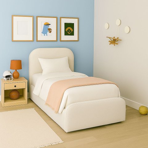 Cama Infantil Masculina Tamanho Solteiro Estofada Luxuosa:linho Off White