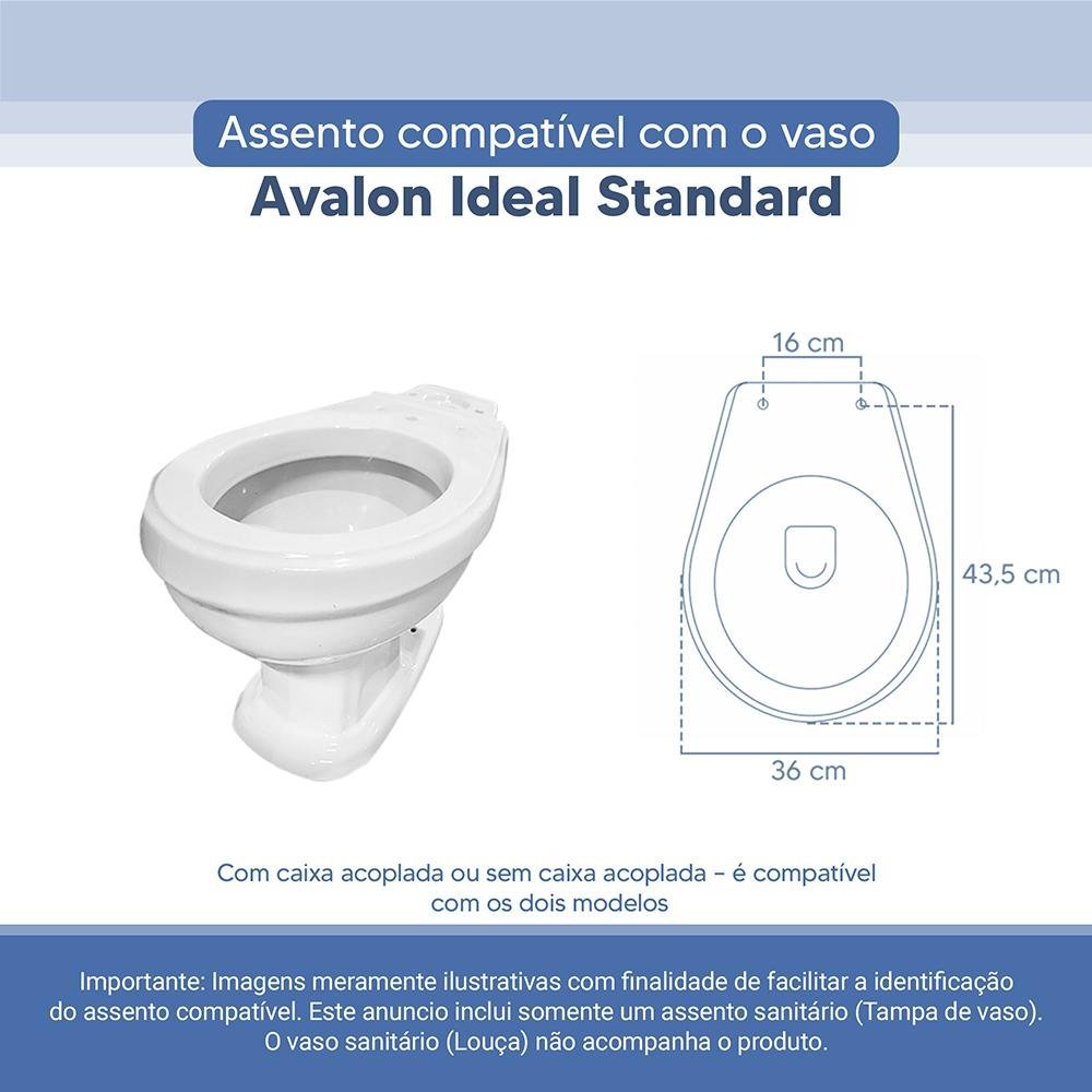 Assento Sanitário Tampa de Vaso Branco Resina Poliester Avalon para Bacia Ideal Standard - 3