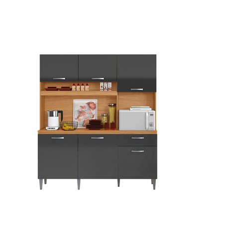 Cozinha 06 Portas e 01 Gaveta Siena - Cinamomo / Grafite