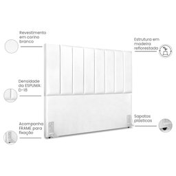 Cabeceira Estofada Queen Carla 160 Cm Corino Branco - 2