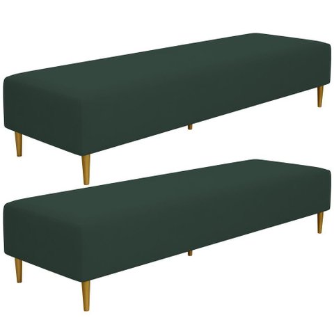 Kit 02 Puffs Decorativo Sala de Estar Bali W01 Pés Palito 170x60cm Suede Verde Musgo - Lyam Decor