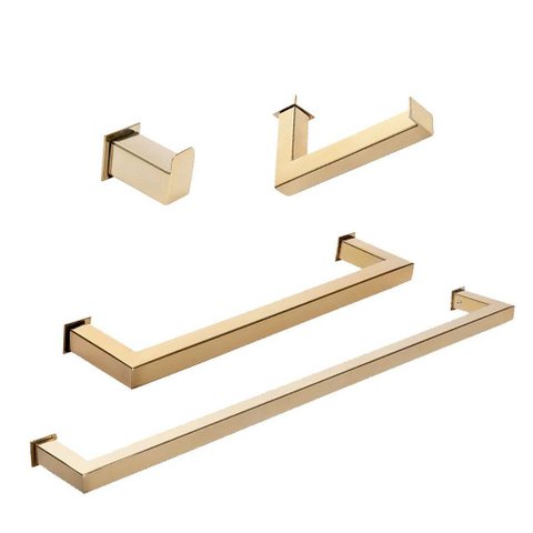 Kit de Acessórios para Banheiro com 4 Peças em Aço Inox Dourado Linha Larissa