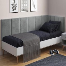 Conjunto de Cabeceira Solteiro Laura Proteção Lateral Sued Cinza Ofertamo - 2