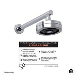 Ducha Chuveiro Autolimpante Redondo de Parede Longo Mauá Pingoo.casa Cor:prata - 2