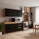 Ver imagem 1 de Conjunto Kit Cozinha Completa Balcão Pia 4 Portas MDF-MDP Amêndoa e Preto AJL Moveis