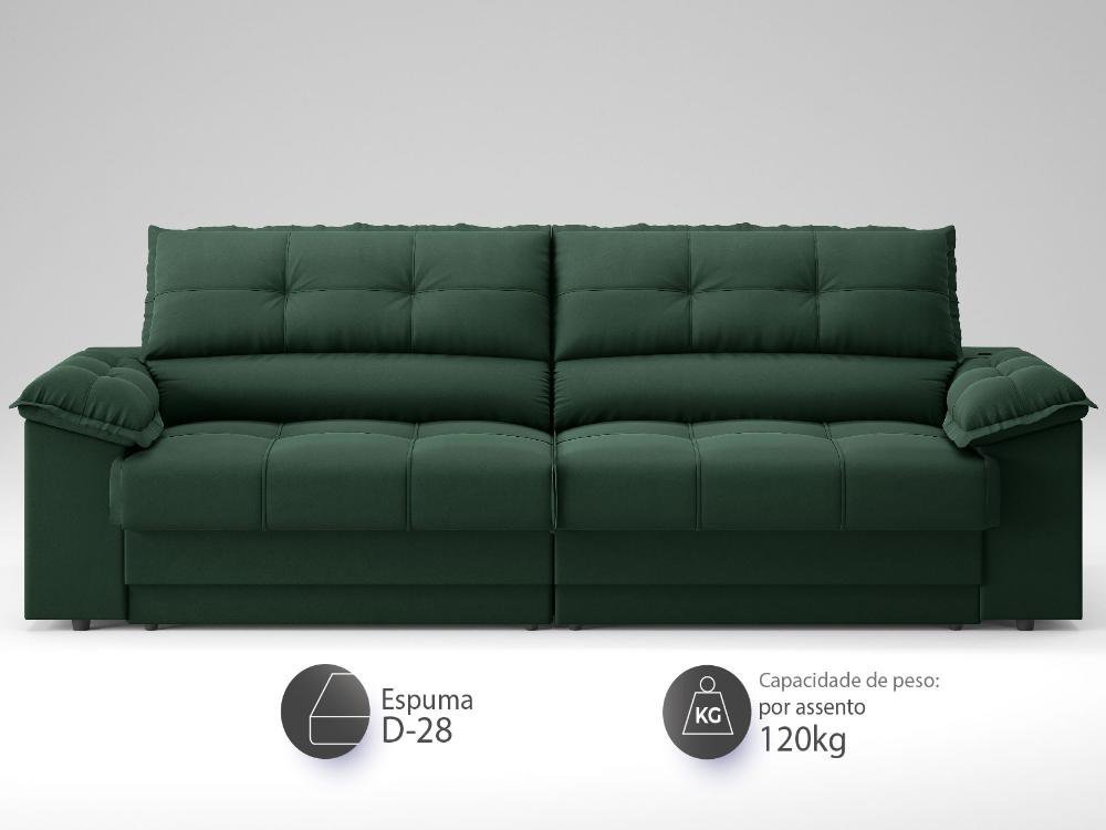 Sofá com Carregador Usb e Molas no Assento Retrátil Reclinável Mimo 2,00m Velosuede Verde - Netsofas - 3