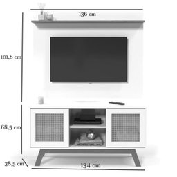 Rack com Painel Rattan Portas de Correr Preto Ofertamo Móveis Sala - 4