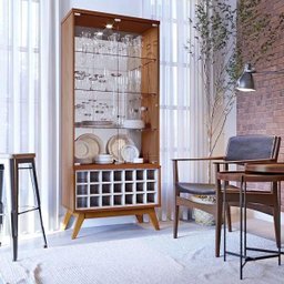 Cristaleira Classic Ad 2 Portas de Vidros e Adega Nature e Off White - 1